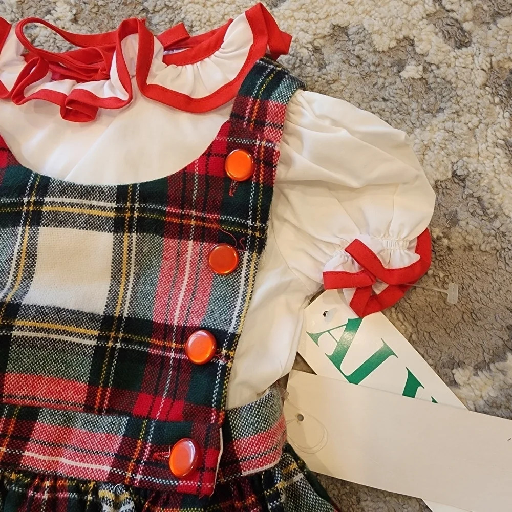NWT Vintage Alyssa Red Green Christmas Plaid Dress Faux Wool Imperial Plaid 2T - Picture 2 of 9
